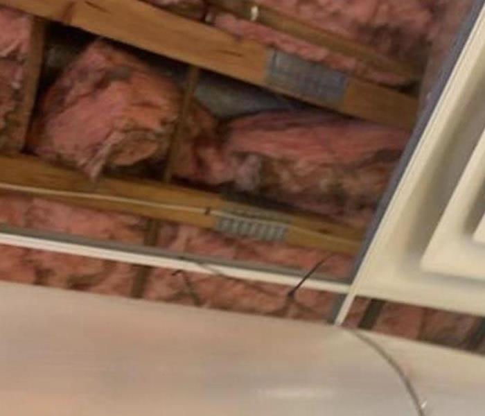 pink insulation on a ceiling