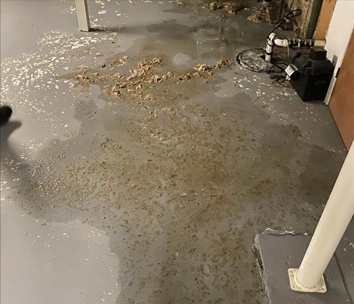 water damage on the floor of a basement